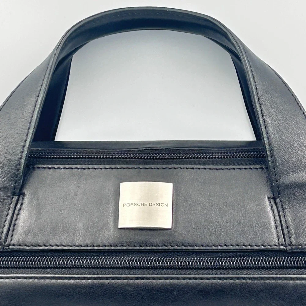 Vintage Porsche Design Black Leather Laptop Briefcase Y2K Luxury Corporate Sleek